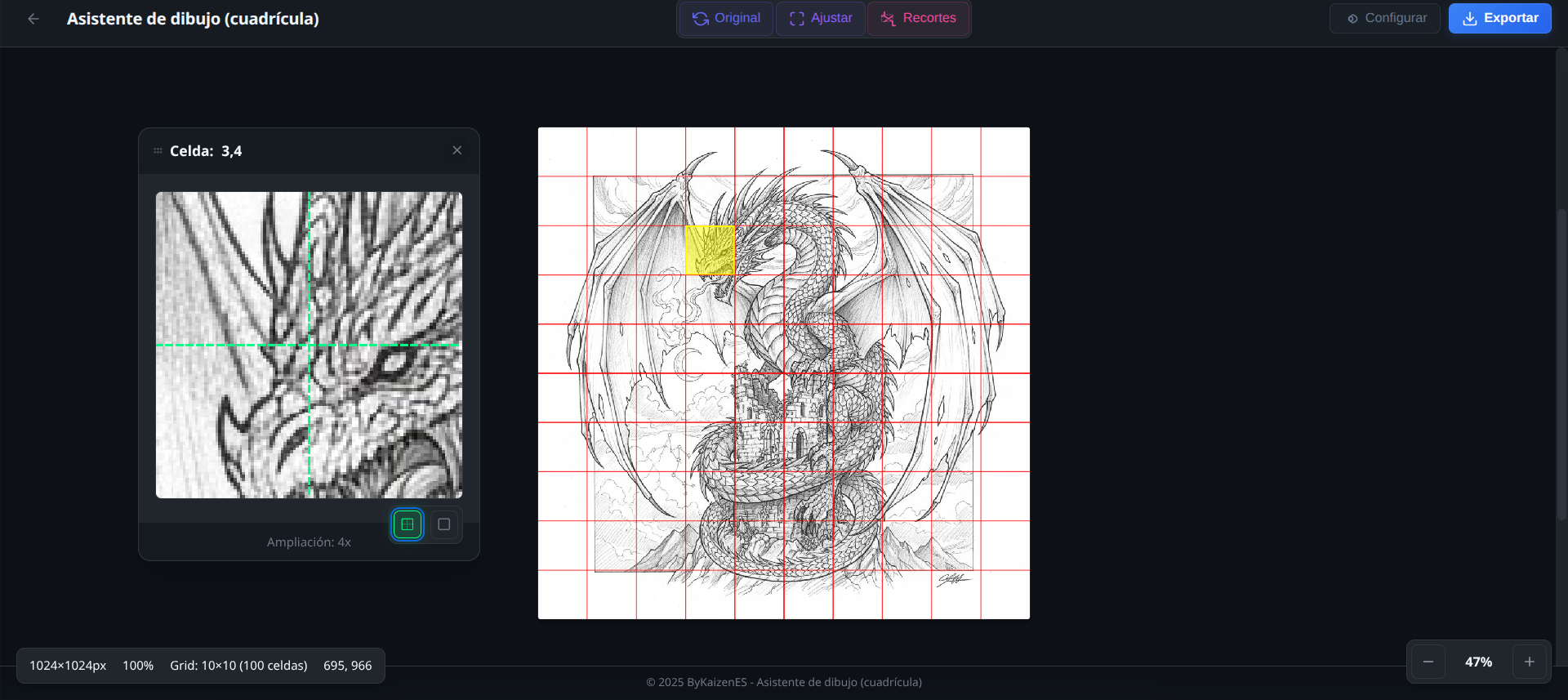 Vista del visor con cuadrícula aplicada